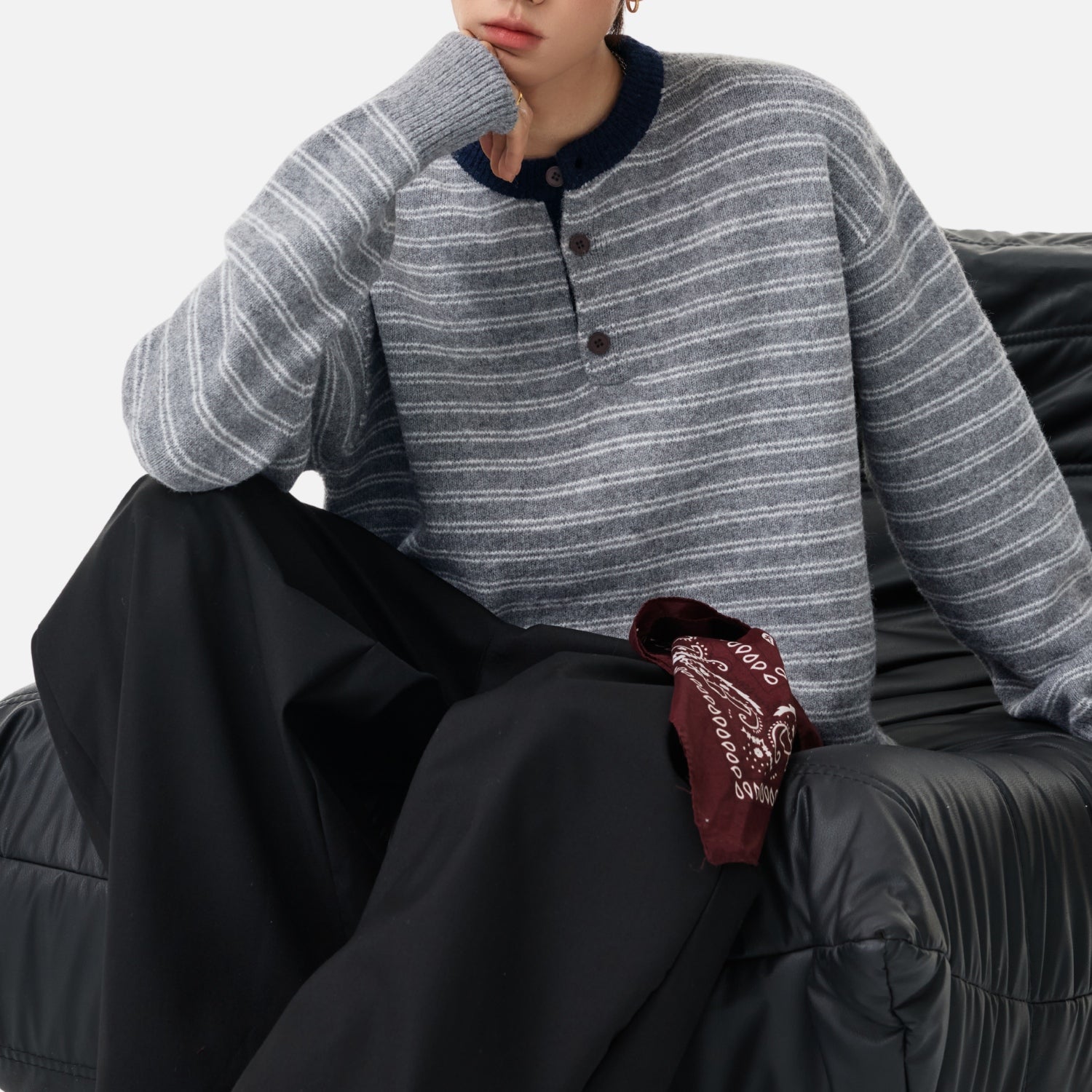 Vintage Colorblock Henley Sweater