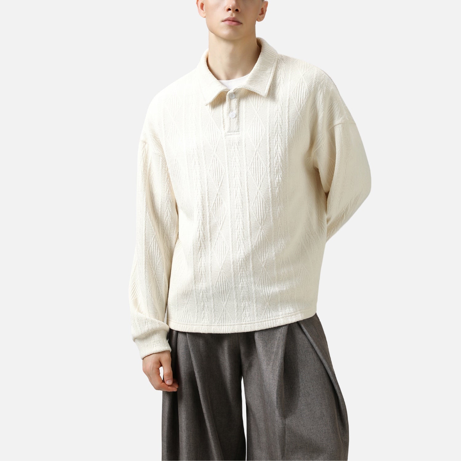 Heavy Jacquard Textured Polo Sweatshirt