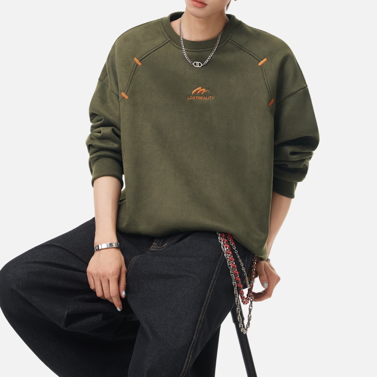 Suede-Texture Embroidered Sweatshirt