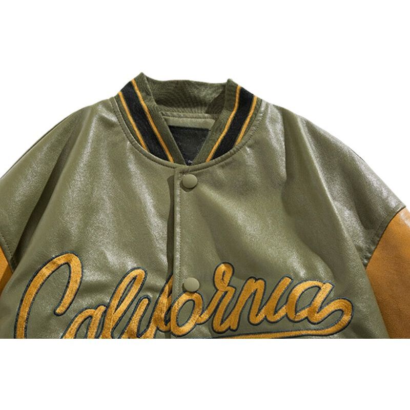 Streetwear Embroidered PU Leather Baseball Jacket
