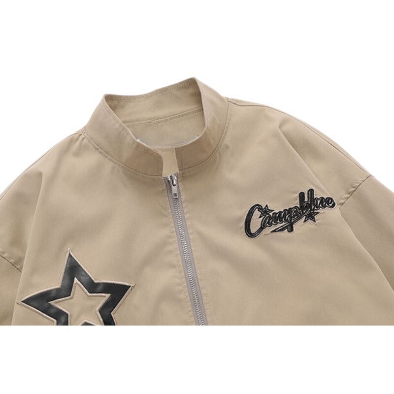 Vintage Star Embroidered Stand Collar Jacket