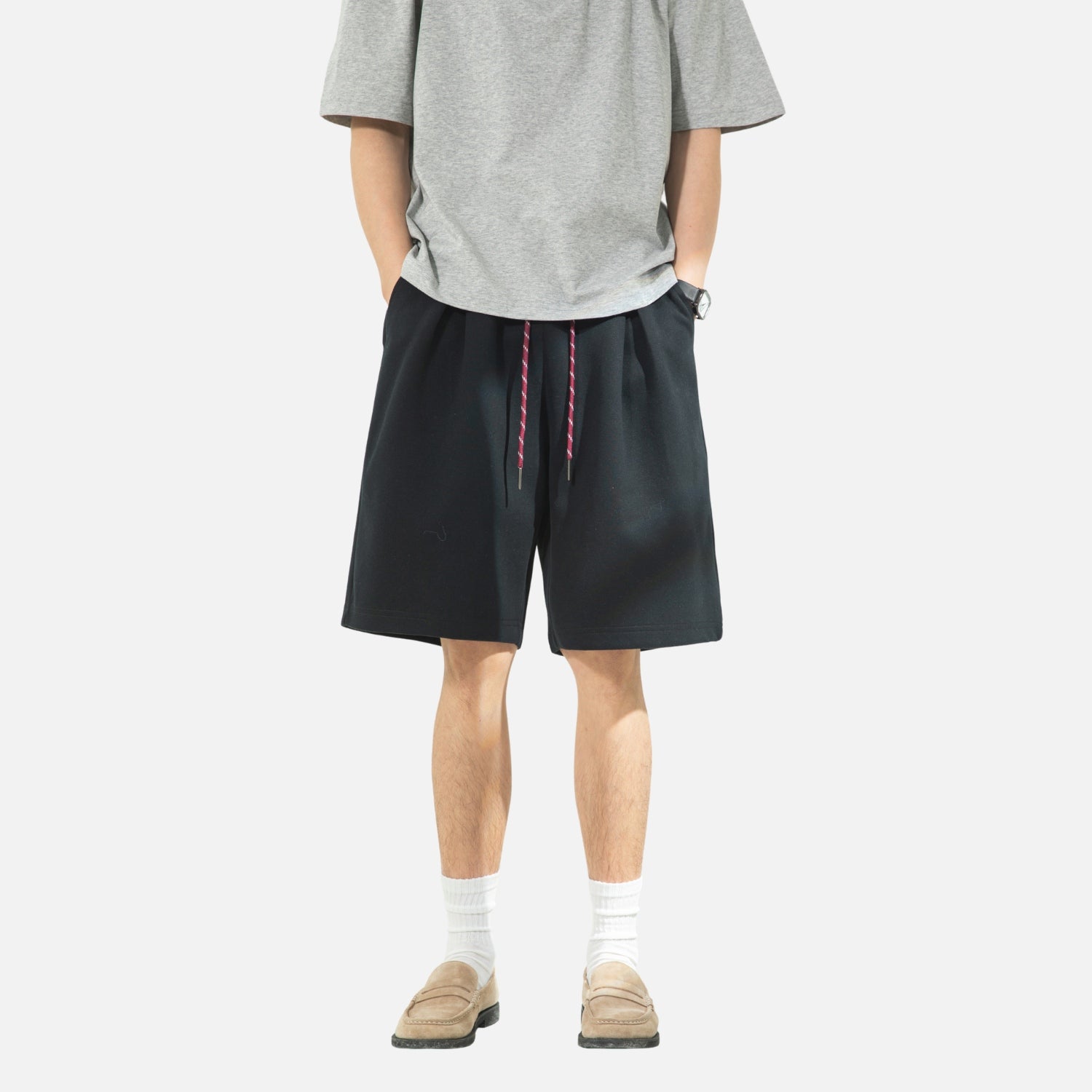 Contrast Drawstring Pleated Sweat Shorts