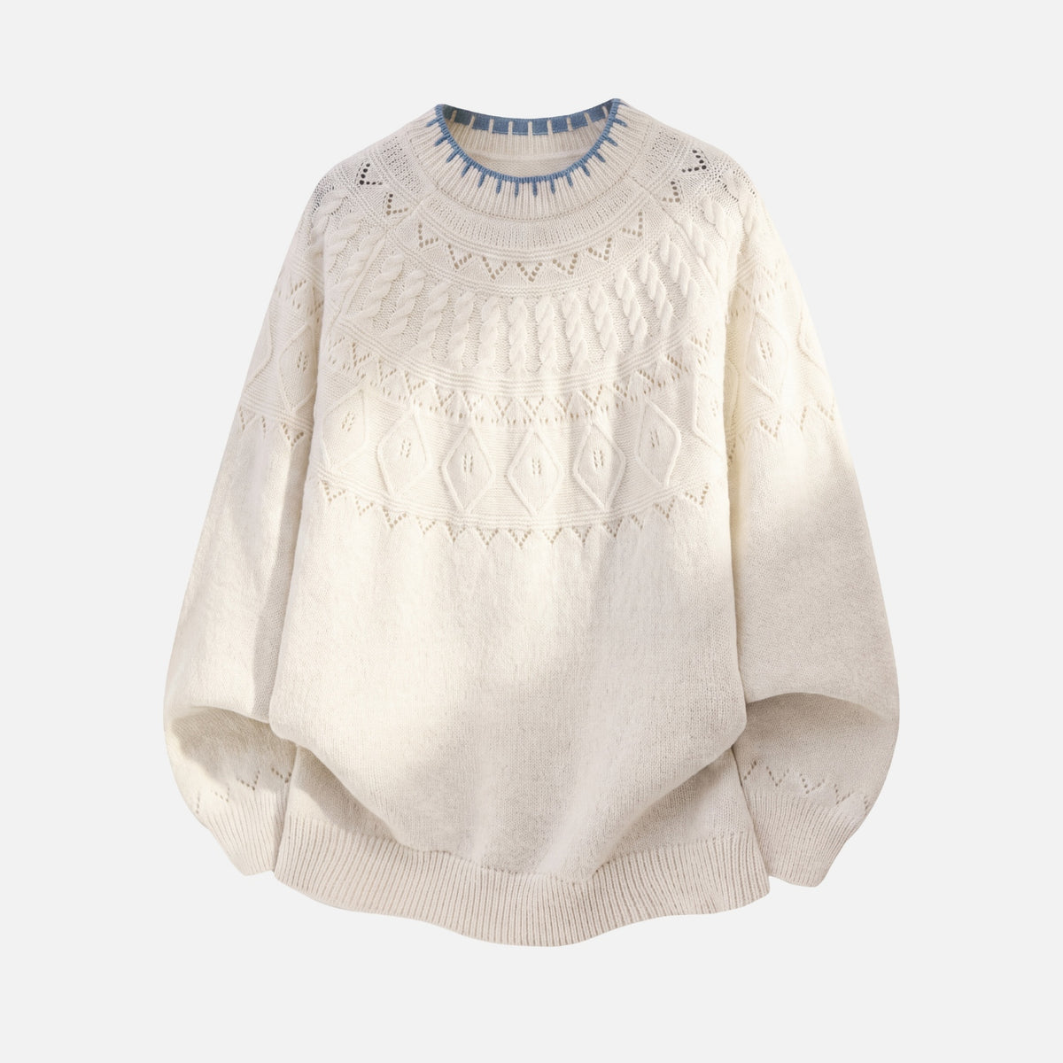 Japanese Vintage Contrast-Collar Cable Knit Sweater