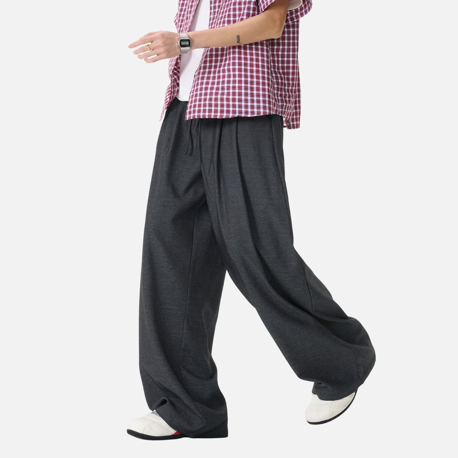 Draped Double-Pleated Casual Pants