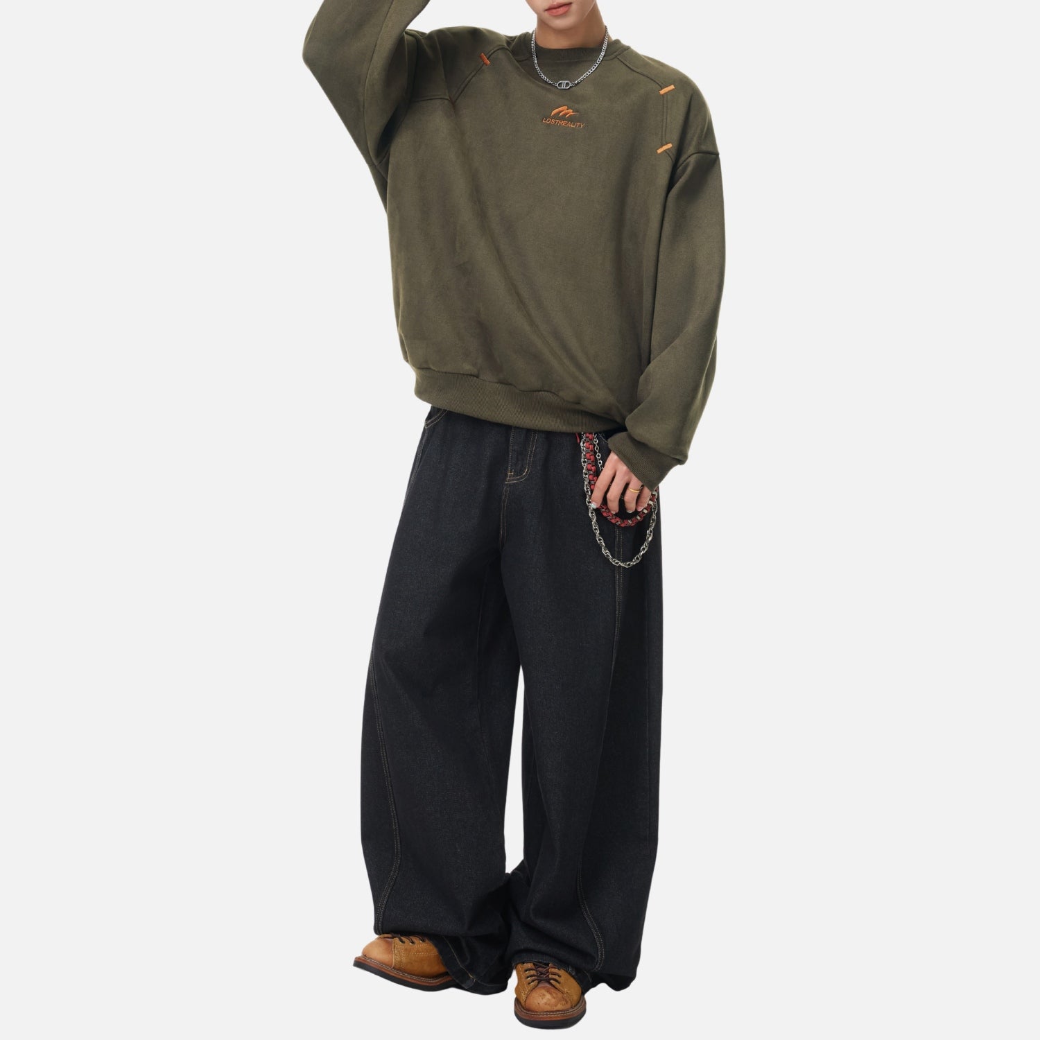 Suede-Texture Embroidered Sweatshirt