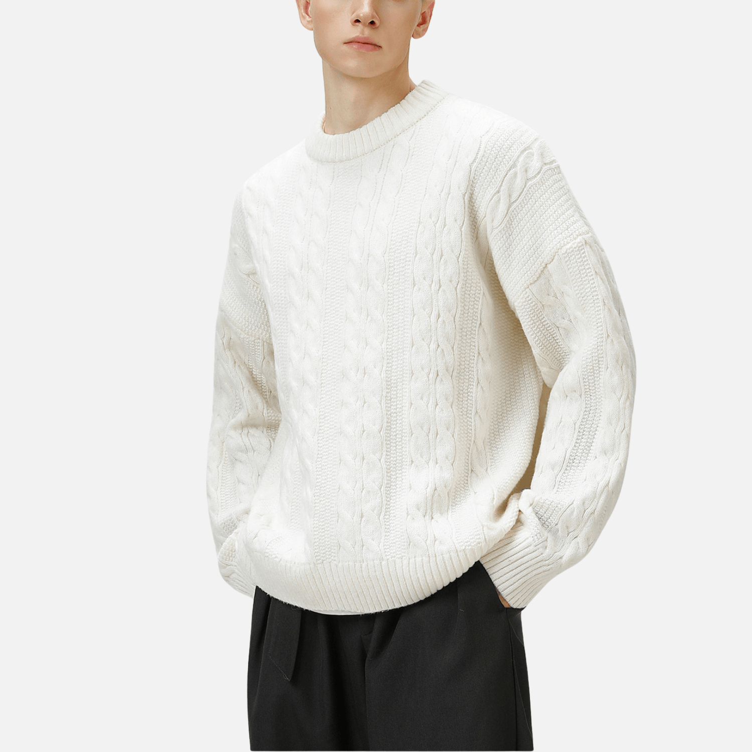 Suéter de cuello redondo de punto trenzado