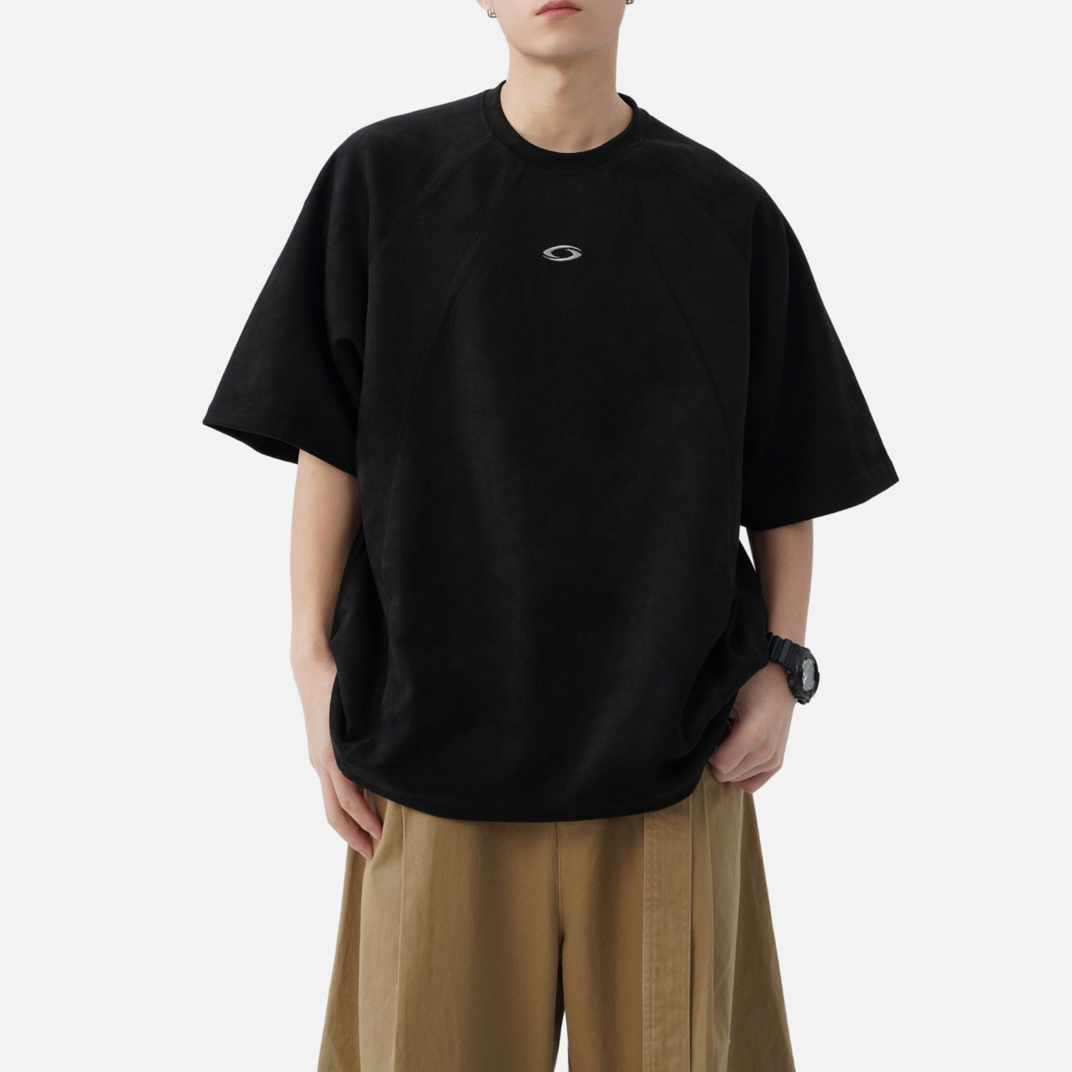 Paneled Faux Suede Short Sleeve Tee