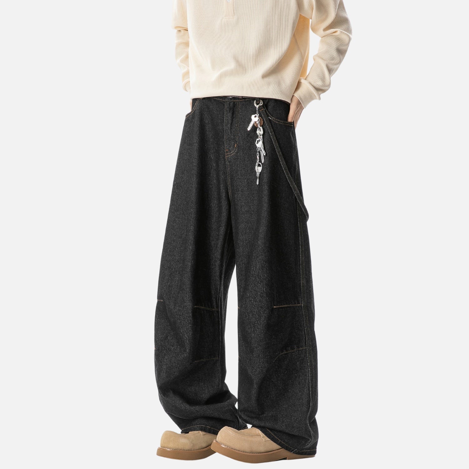 Double Pleated Baggy Jeans