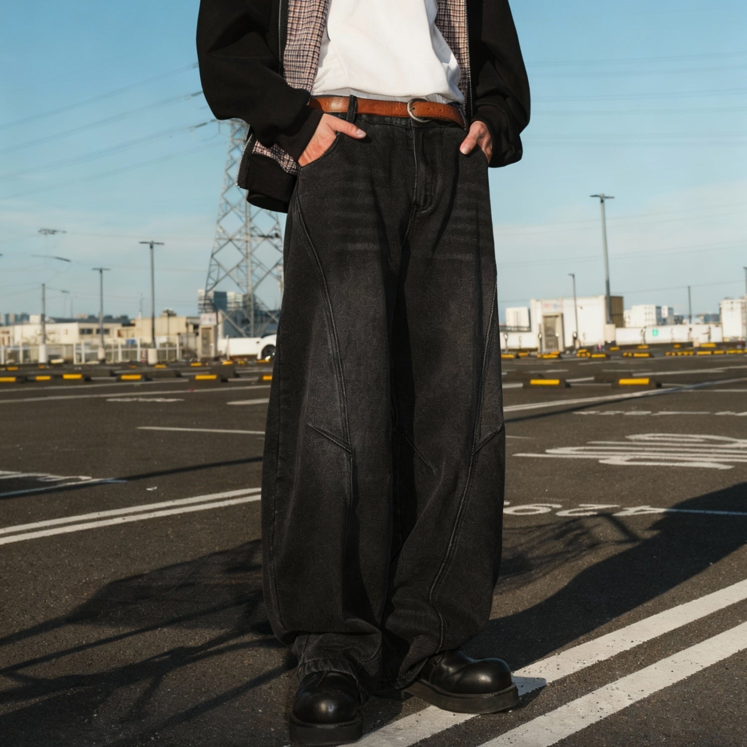 Vintage Washed Panel Baggy Jeans