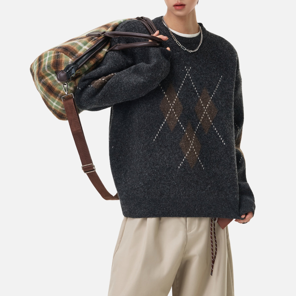 Vintage Diamond Colorblock Crewneck Sweater