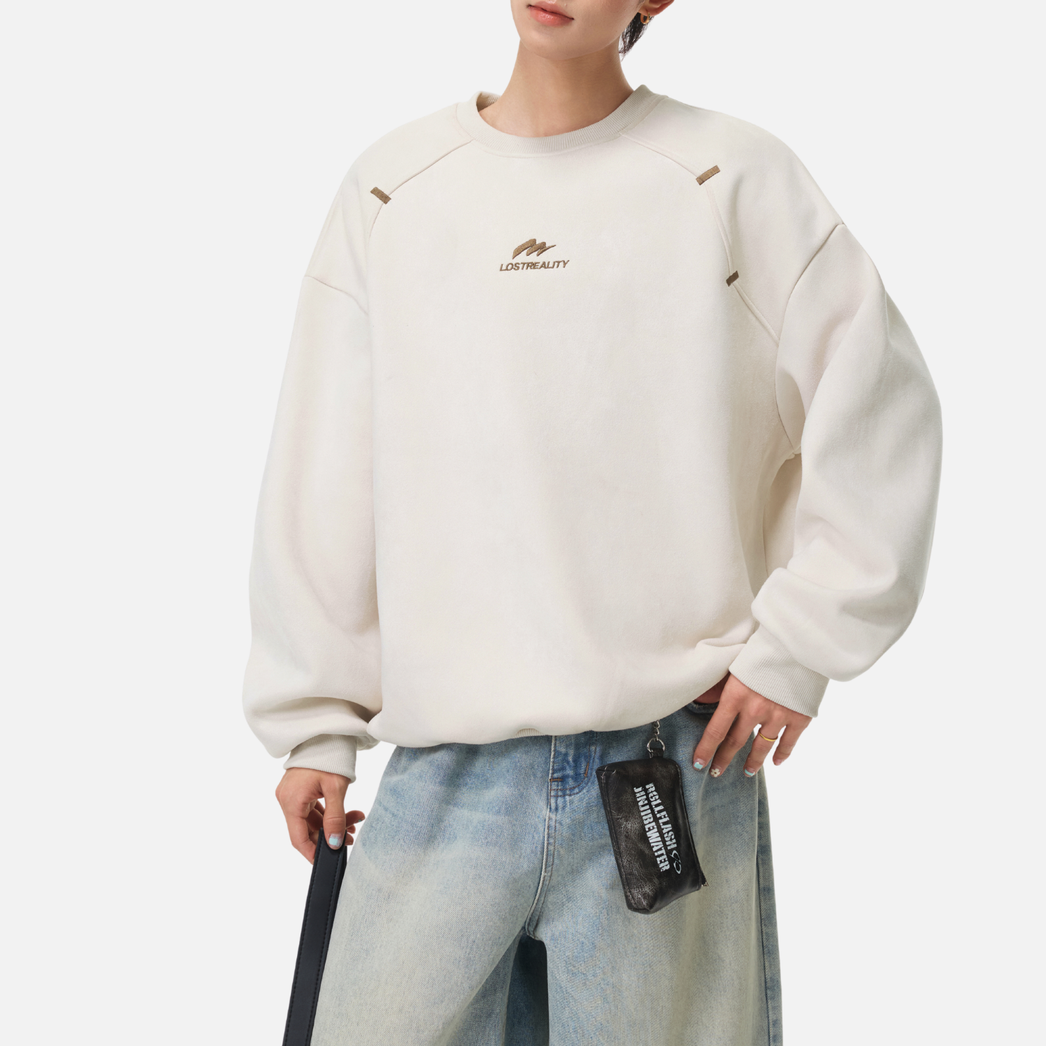 Suede-Texture Embroidered Sweatshirt