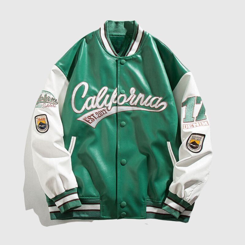 Streetwear Embroidered PU Leather Baseball Jacket