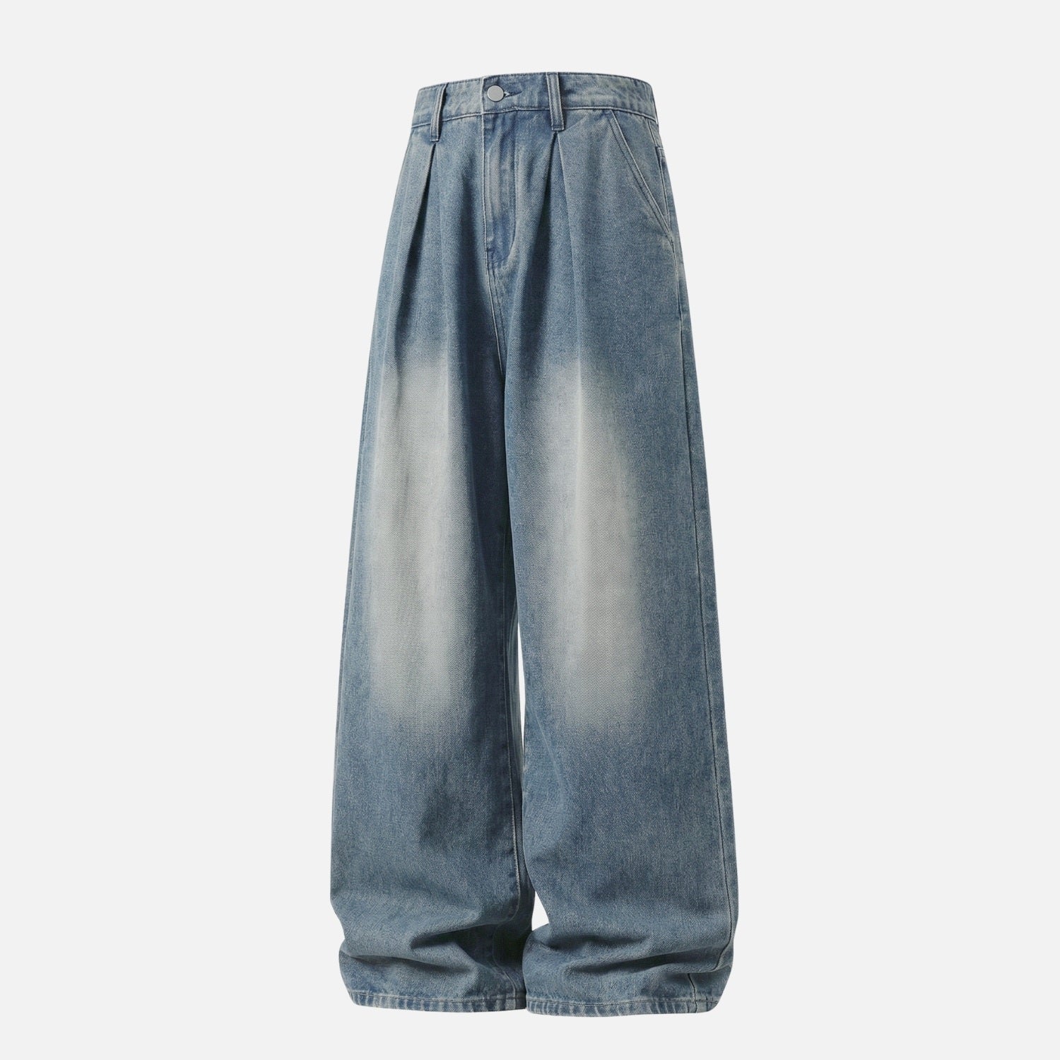 Split-Pleated Washed Vintage Jeans