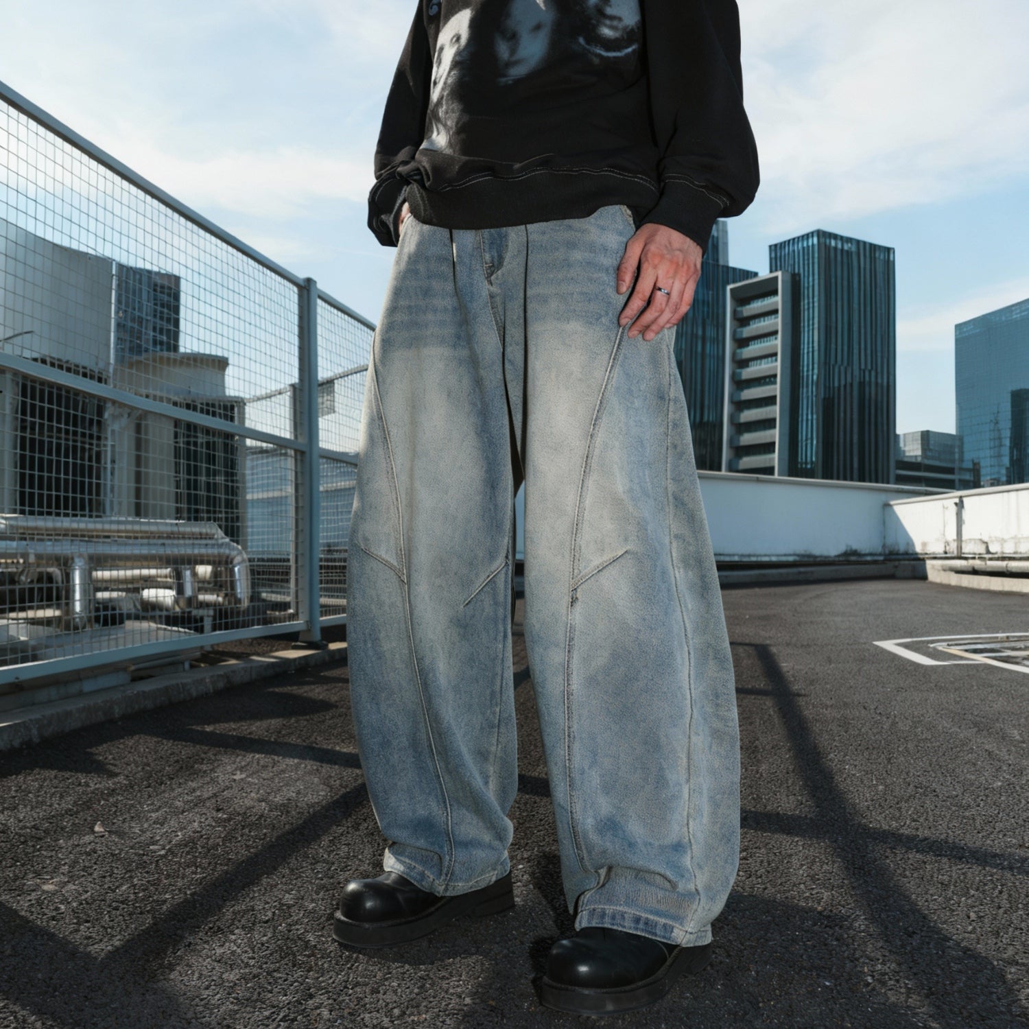 Vintage Washed Panel Baggy Jeans