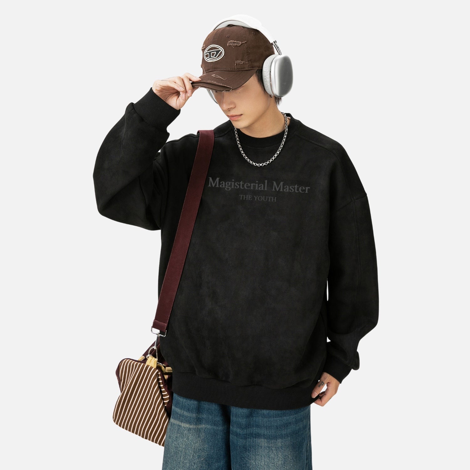 Vintage Suede-Look Crewneck Sweatshirt