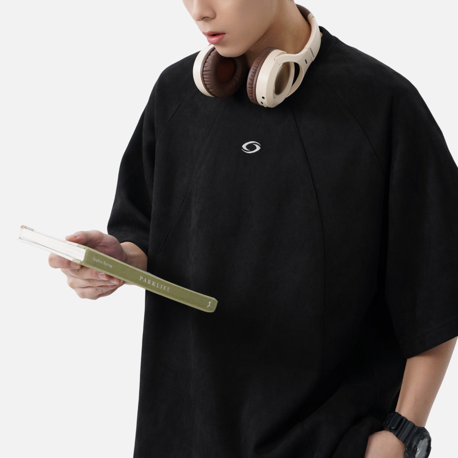 Paneled Faux Suede Short Sleeve Tee