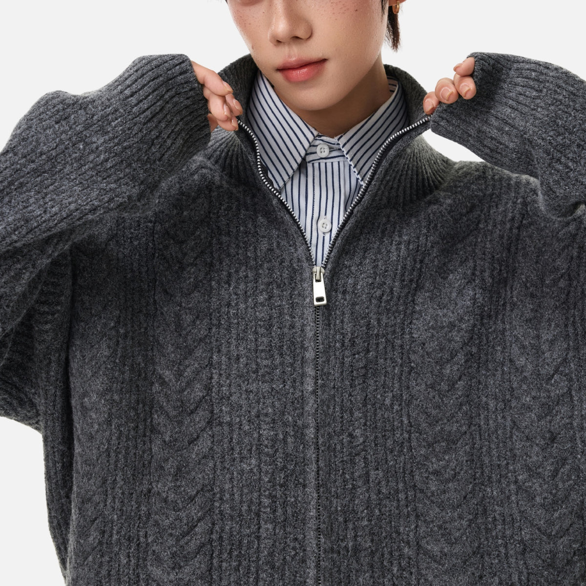 Vintage Cable Knit Zip-Up Sweater