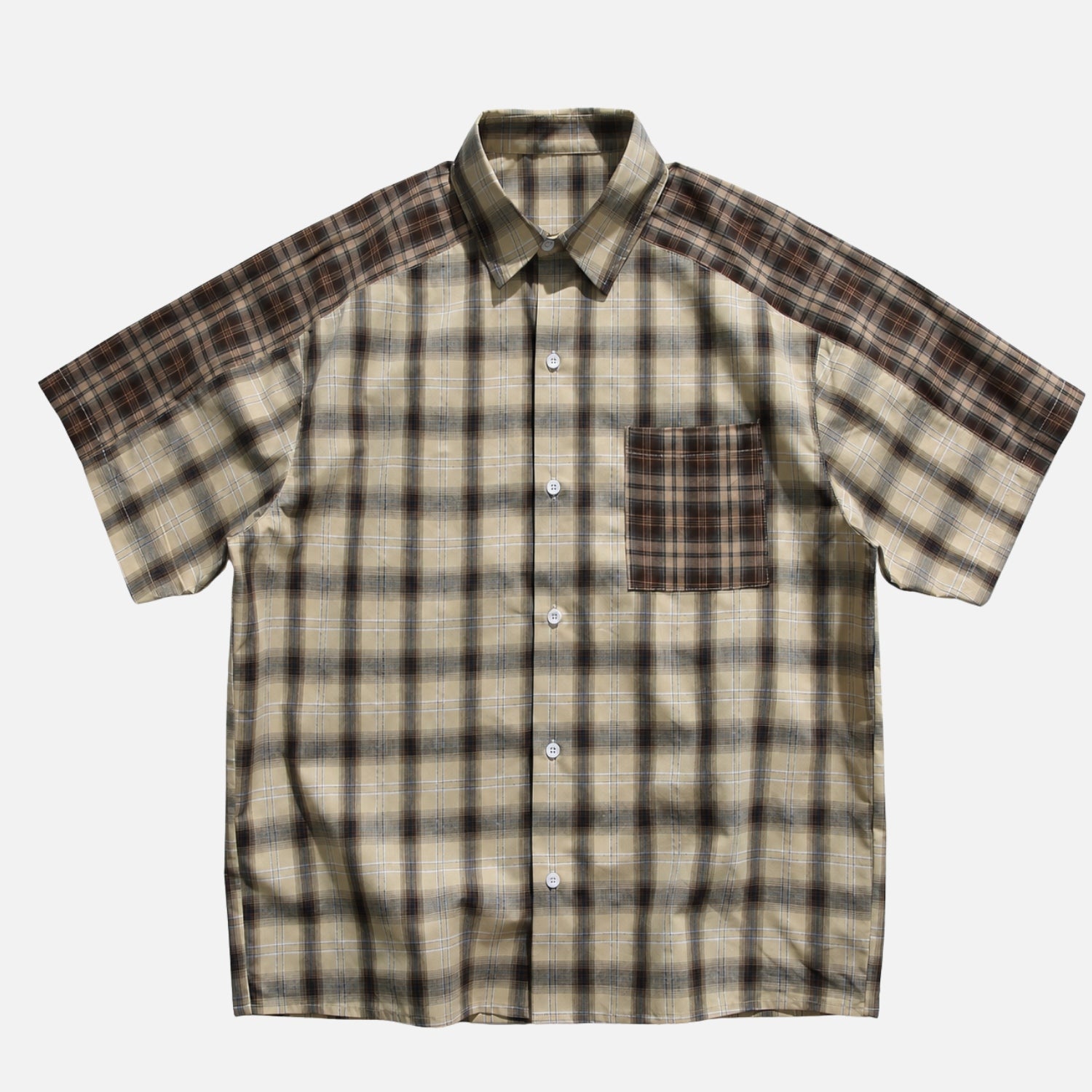 Harajuku Colorblock Plaid Cotton Shirt