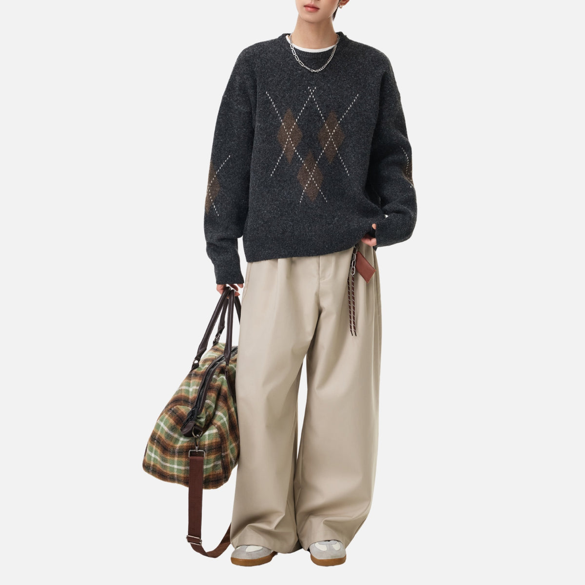 Vintage Diamond Colorblock Crewneck Sweater