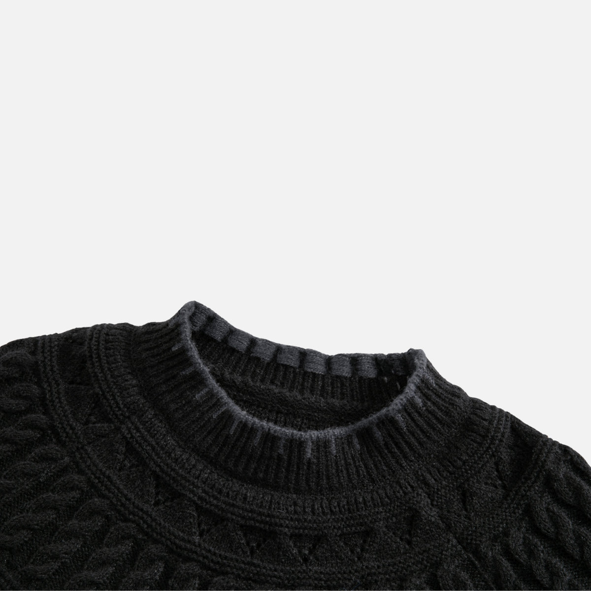 Japanese Vintage Contrast-Collar Cable Knit Sweater