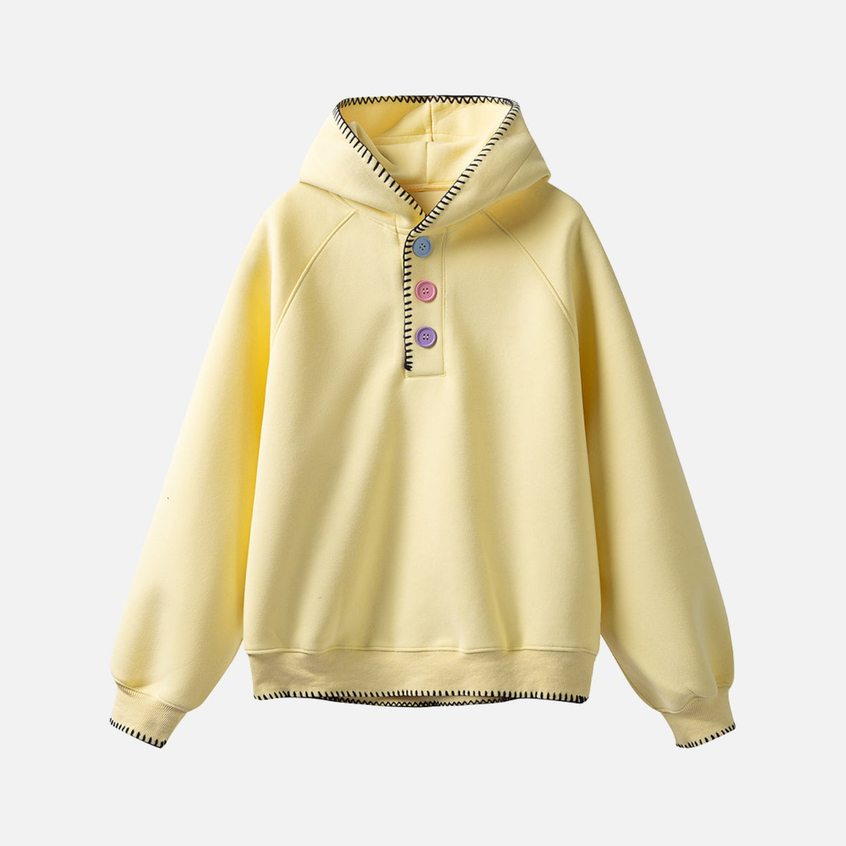 Solid Color Color-Button Hoodie