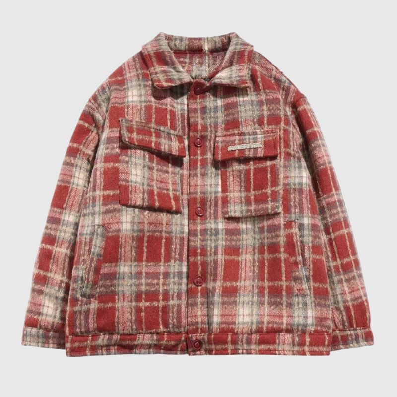 Ins Woolen Grid Pattern Baggy Jacket