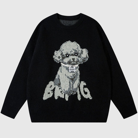 Puppy Pattern Embroidered Pullover