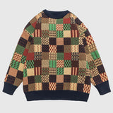 Retro Patchwork Knit Sweater