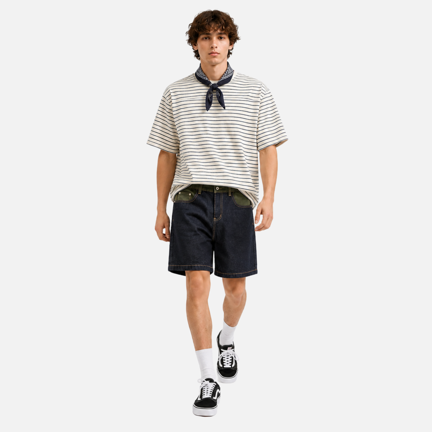Shorts in denim con blocco di colore