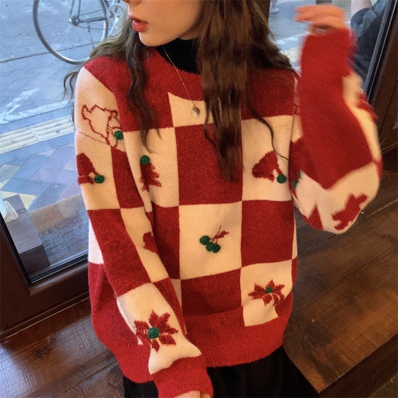 Christmas Plaid Knit Pullover