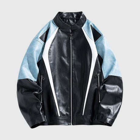 Retro Colorblock PU Moto Jacket