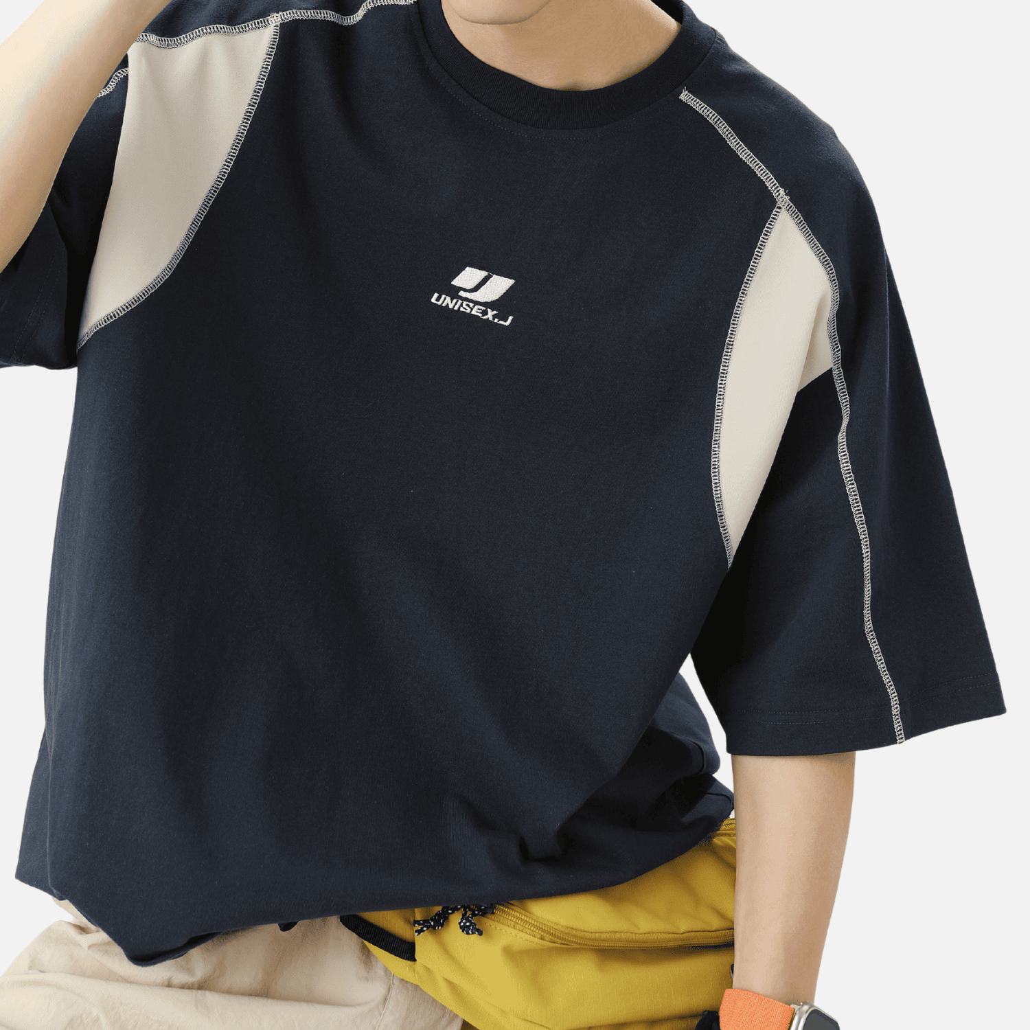 Camiseta de algodón bordada colorblock