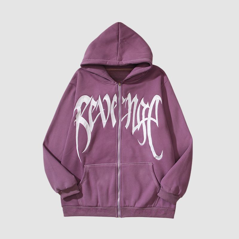 Hip-Hop Embroidered Letter Casual Zip Hoodie