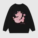 Cartoon Dragon Embroidered Knit Sweater