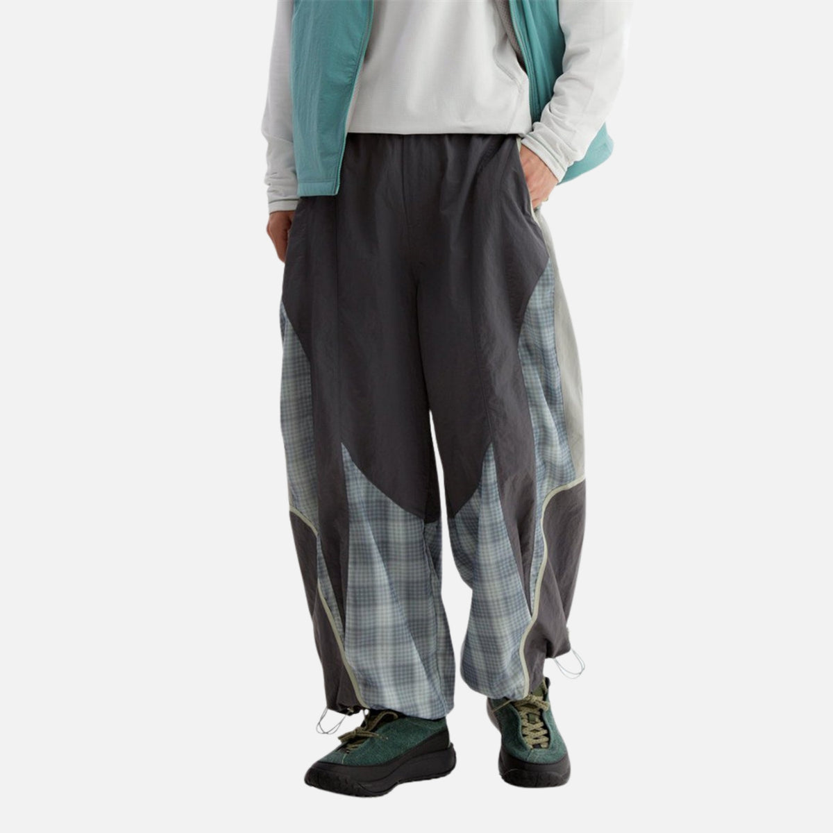 Plaid Colorblock Windproof Parachute Pants