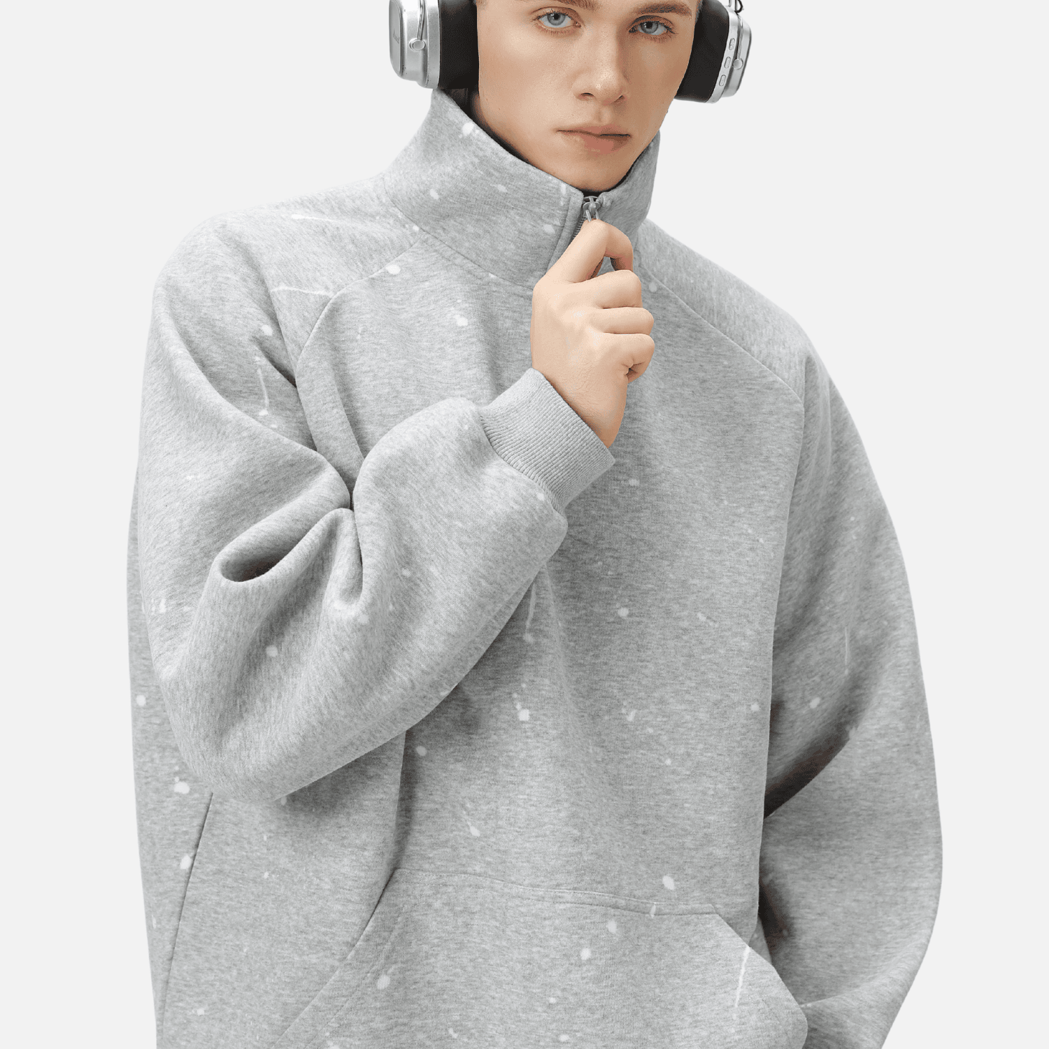 Burnout-Sweatshirt mit halbem Reißverschluss und Stehkragen