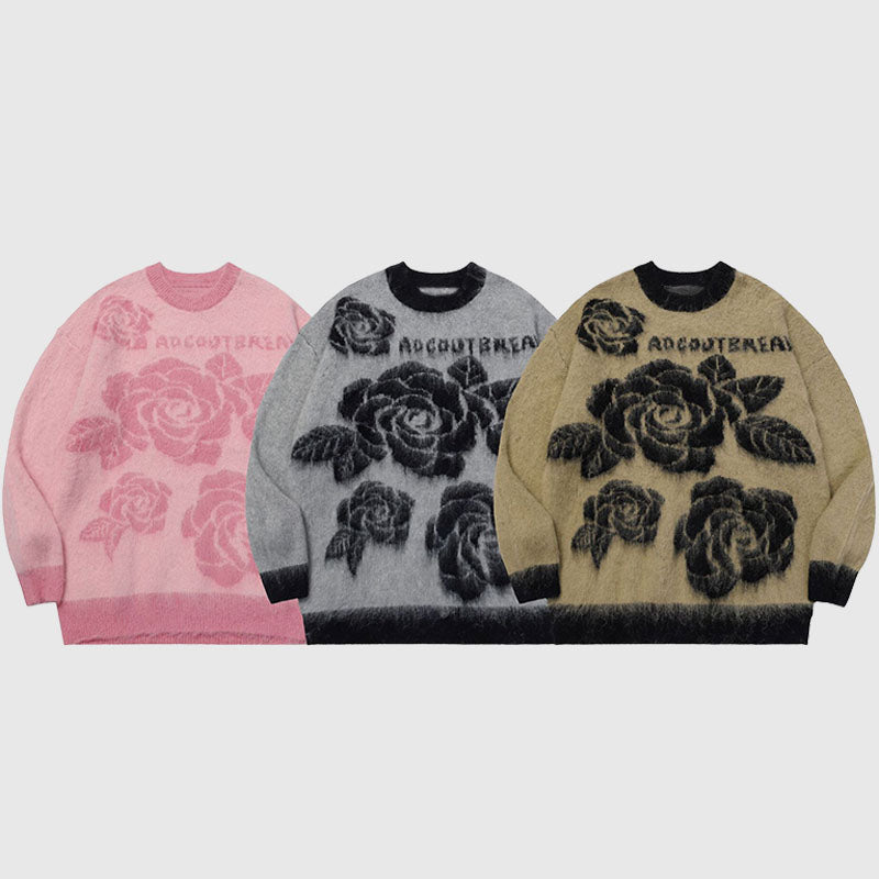 Rose Pattern Printed Pullover
