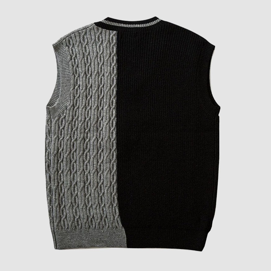 Letter Embroidered Color-blocked Vest Sweater