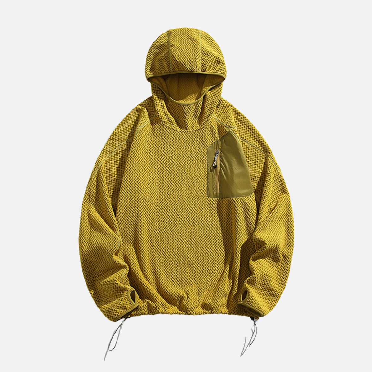 Wave-Textured Fleece Hooded Sweatshirt