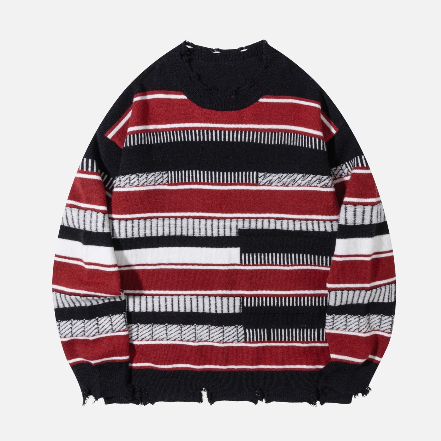 Frayed Hem Striped Sweater