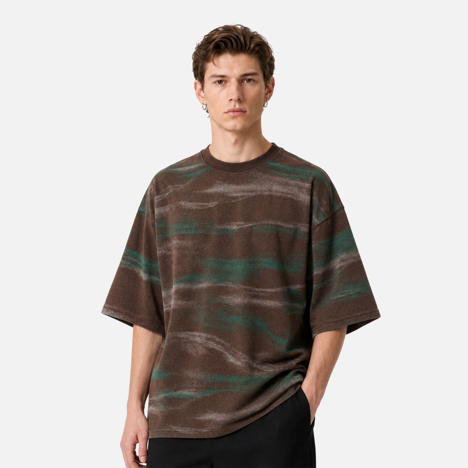 Grafisches Colorblock-Rundhals-T-Shirt