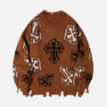 Distressed Cross Graphic Crewneck Sweater