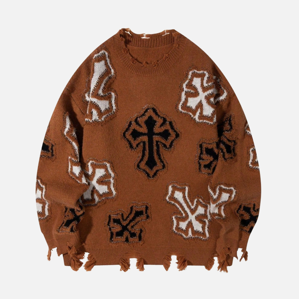 Distressed Cross Graphic Crewneck Sweater