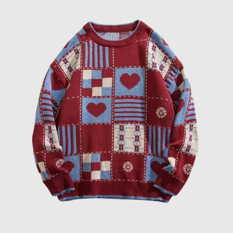 Color-Block Heart Embroidered Knit Sweater