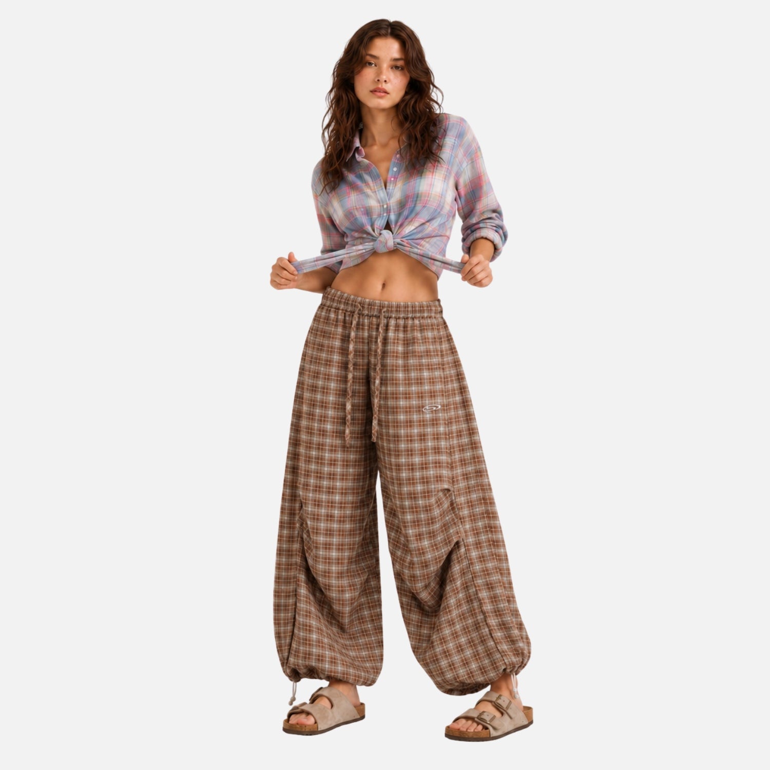 Plaid Slouchy Slant Baggy Pants