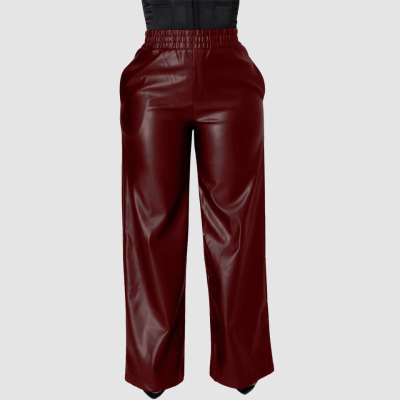 Solid Color Wide Leg PU Leather Pants
