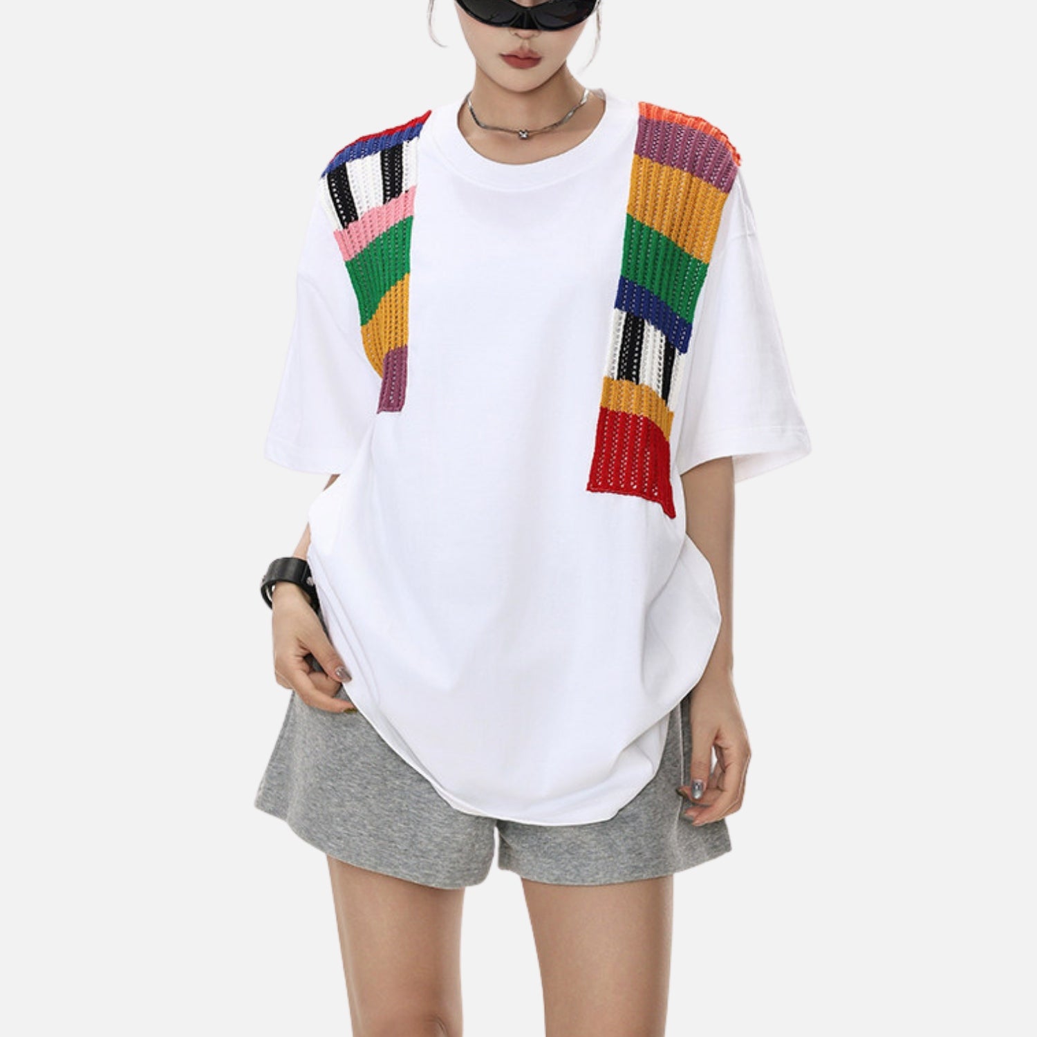 Color Yarn Embellished Colorblock Tee