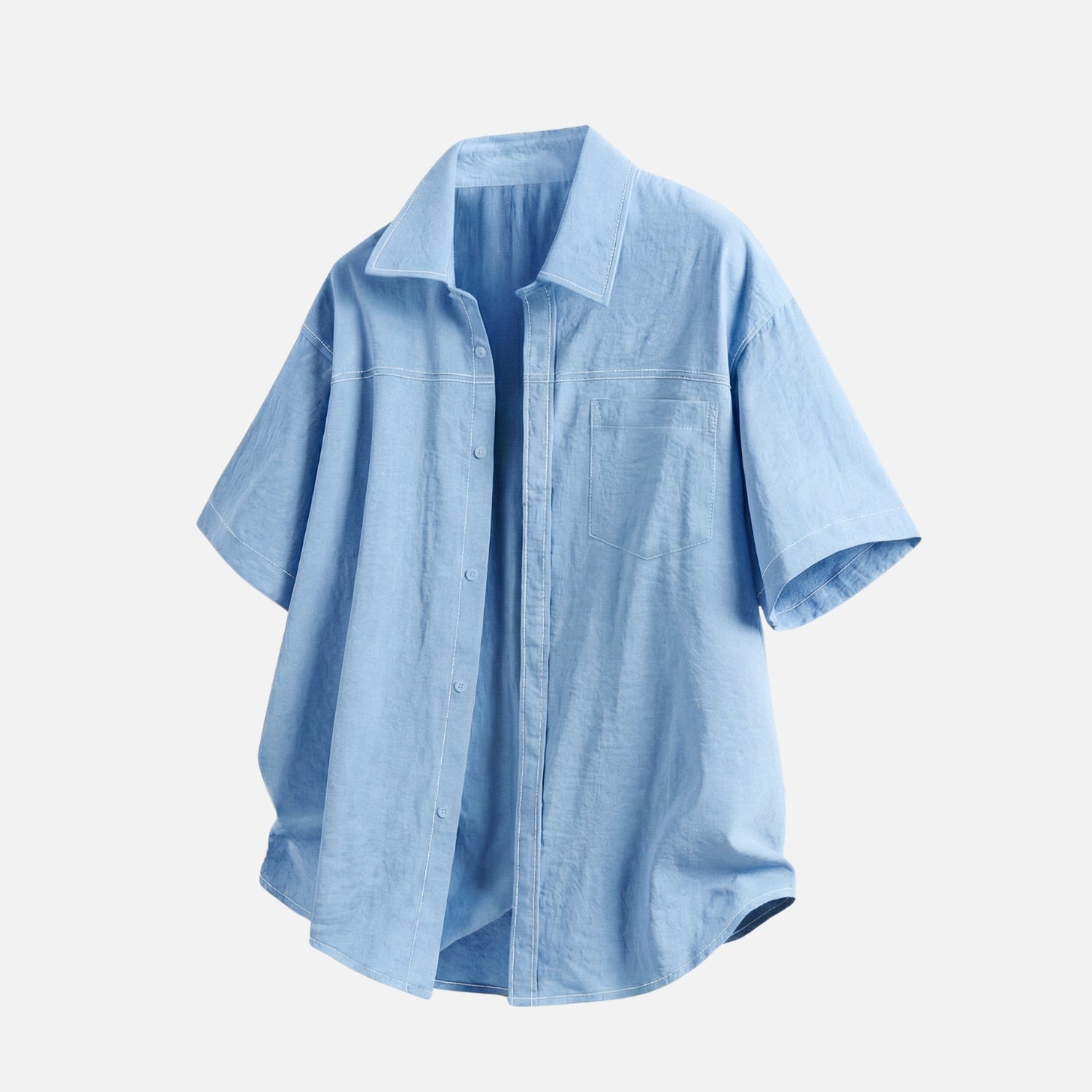 Retro Contrast-Stitch Denim-Look Shirt