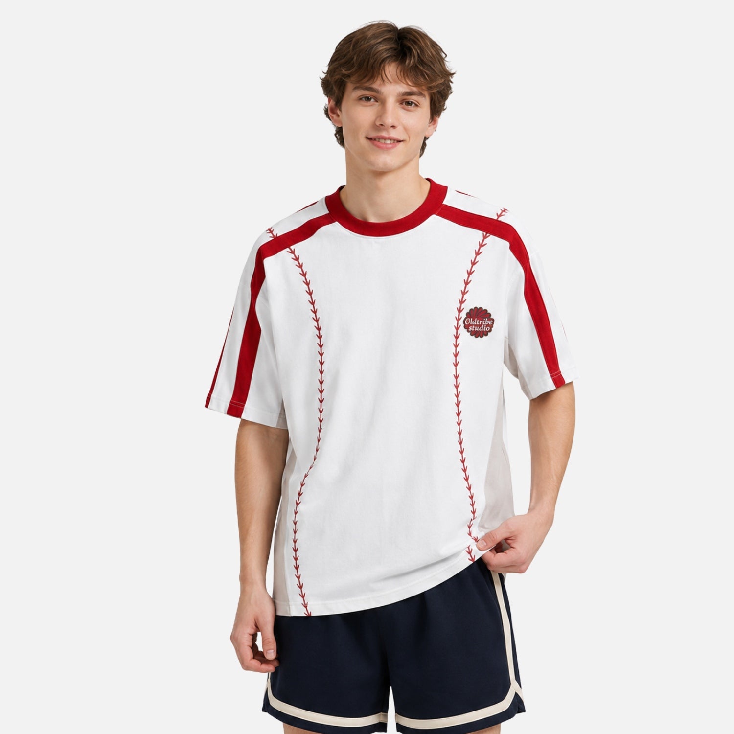 Colorblock-Baumwoll-T-Shirt "Baseball"