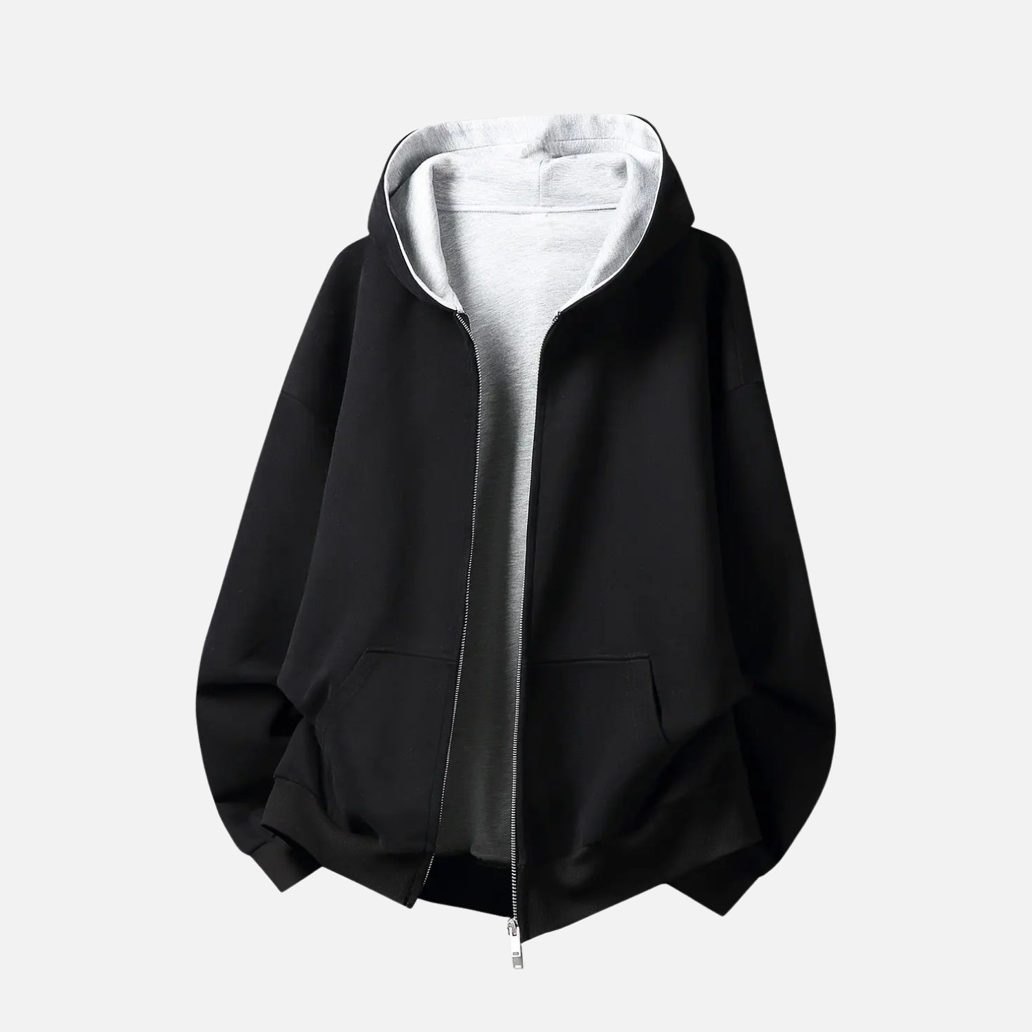 Schwerer, farblich abgesetzter Kapuzenpullover mit Reißverschluss